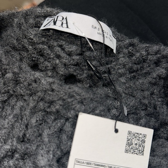NWT ZARA GREY OPEN KNIT SWEATER WITH VENT - Picture 6 of 8
